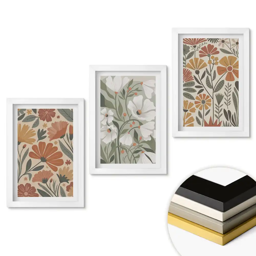 Set 3 tablouri dormitor Compoziții florale în nuanțe pastelate