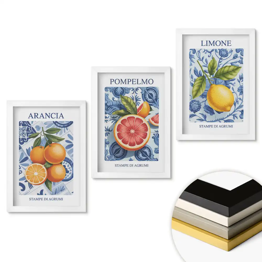 Set de tablouri pentru living cu motive citrice în stil artistic