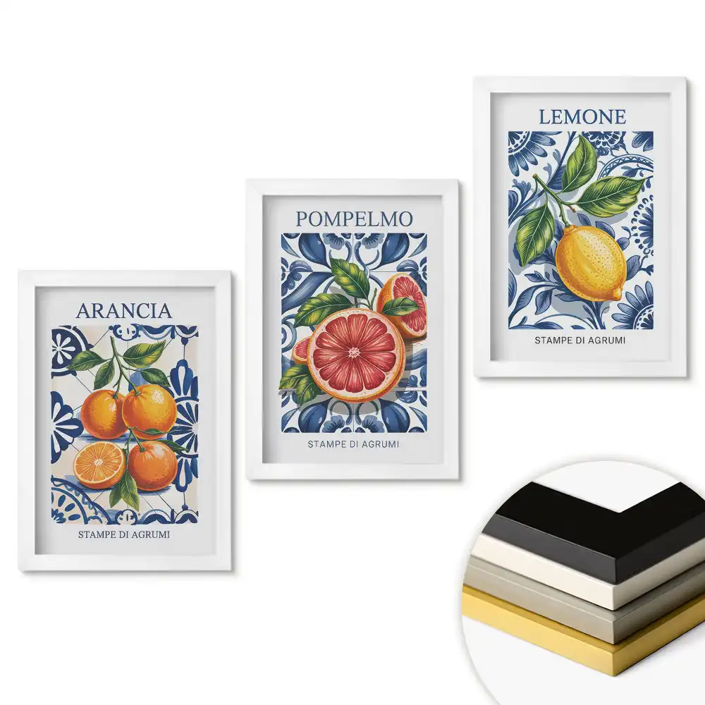 Set de 3 tablouri pentru dormitor cu fructe citrice în grafică colorată
