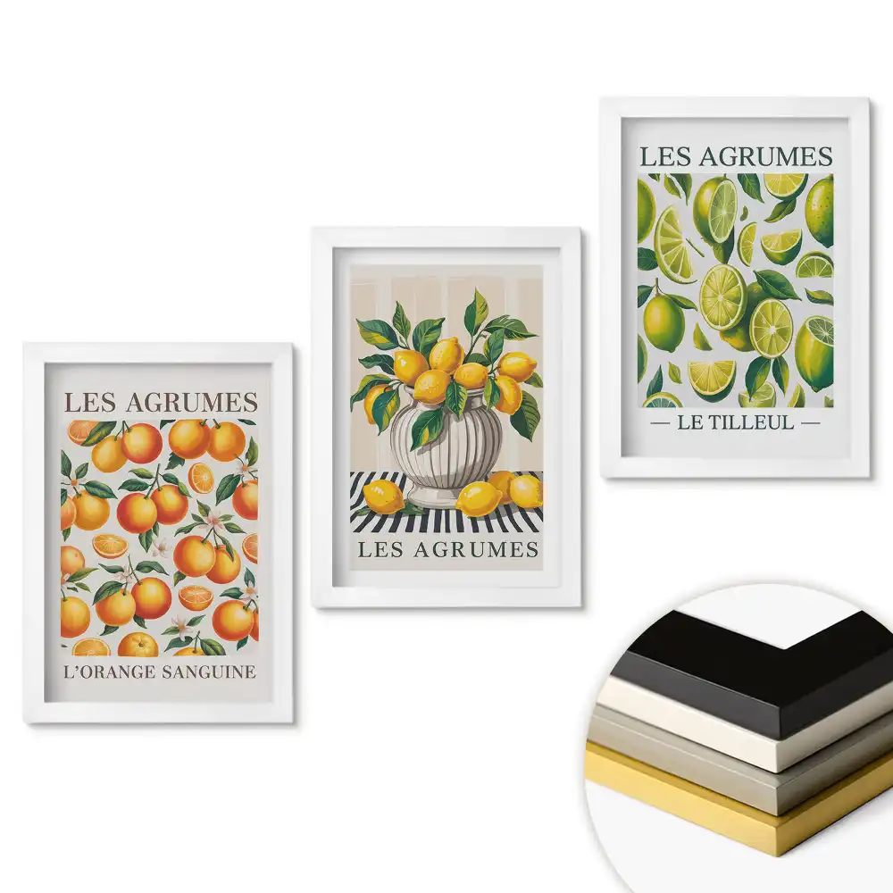 Set de 3 tablouri pentru dormitor cu motive de citrice