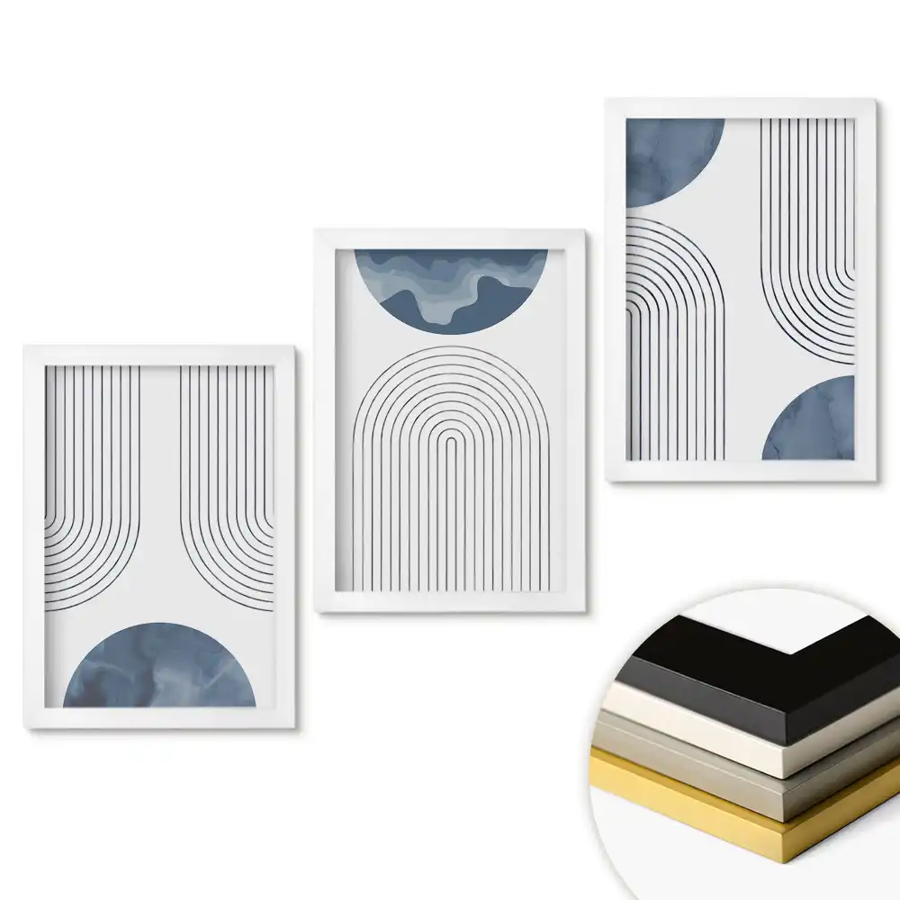 Set 3 tablouri pentru dormitor cu modele abstracte în nuanțe de albastru