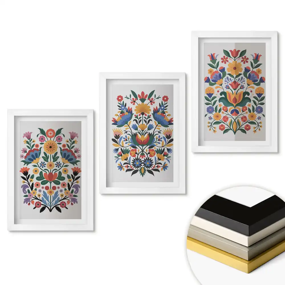Set 3 tablouri dormitor Motive florale în stil popular