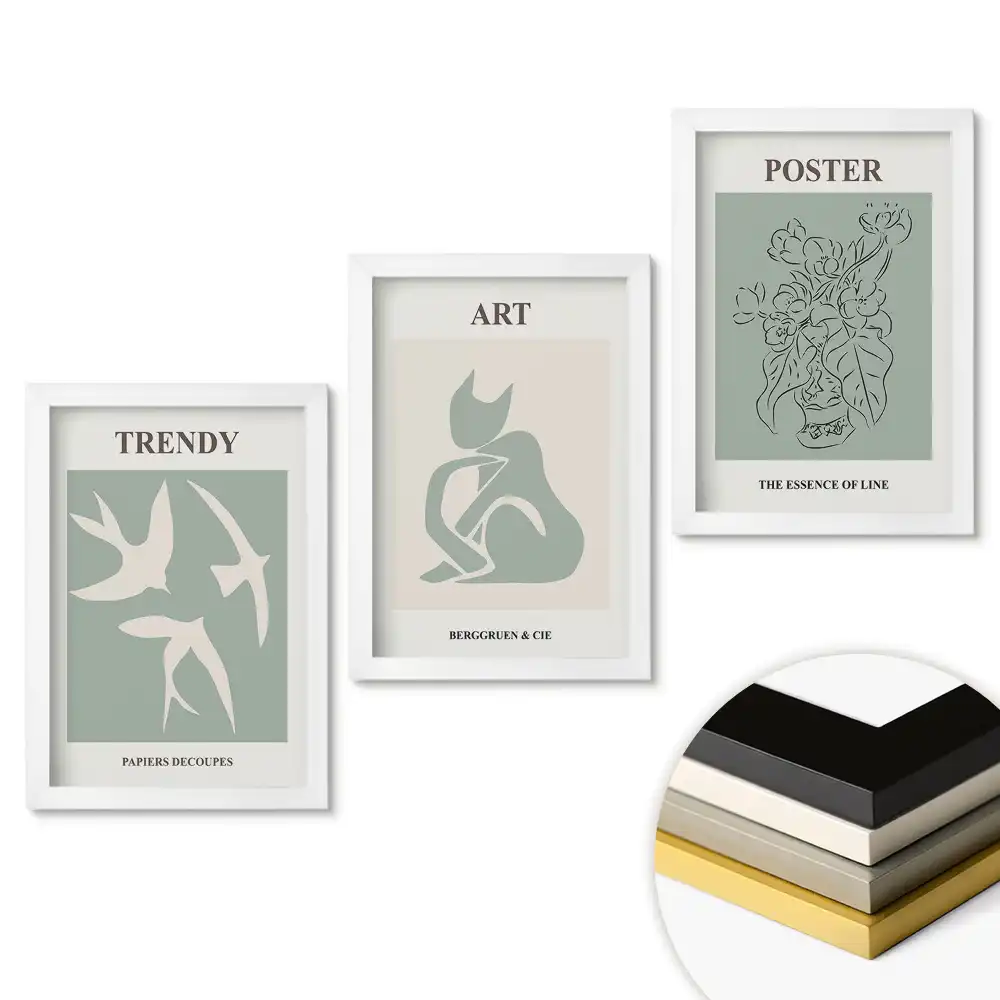 Set de 3 tablouri pentru dormitor cu grafică modernă în culori discrete