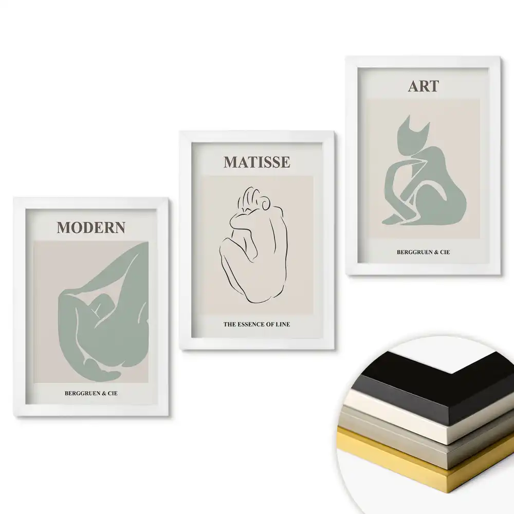 Set de 3 tablouri pentru dormitor cu artă minimalistă