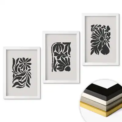 Set 3 tablouri dormitor Flori abstracte într-un stil monocrom