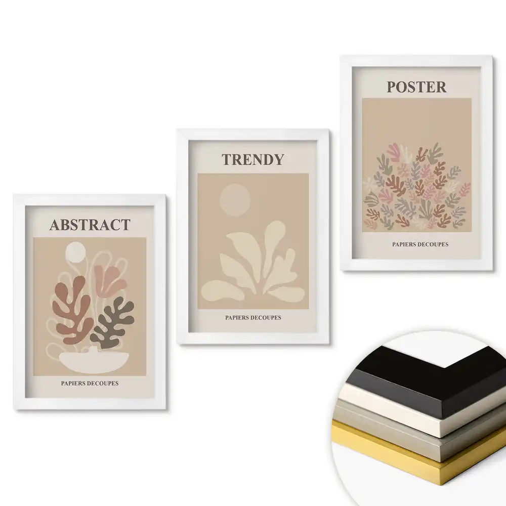 Set de 3 tablouri pentru dormitor cu grafică modernă în culori discrete