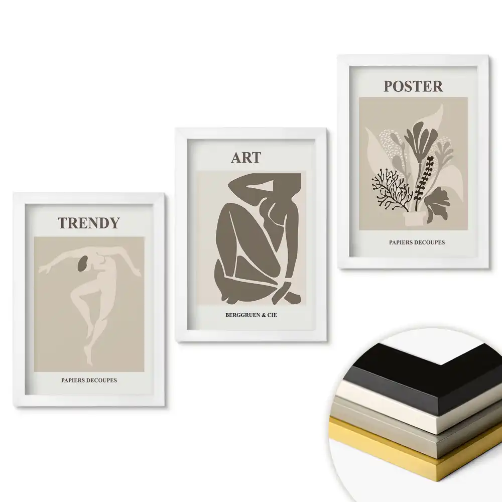 Set 3 tablouri pentru dormitor cu grafică modernă în culori discrete