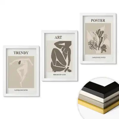 Set 3 tablouri dormitor Grafică modernă în culori discrete