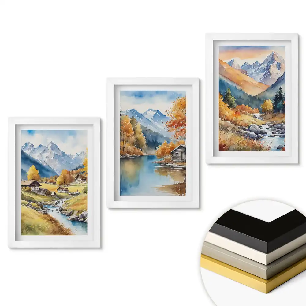 Set tablouri living Peisaje montane pitorești în acuarelă
