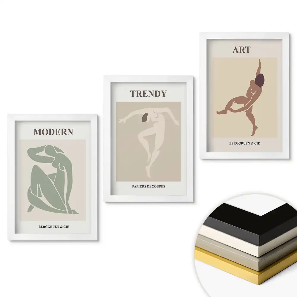 Set de 3 tablouri pentru dormitor cu grafică elegantă și design modern