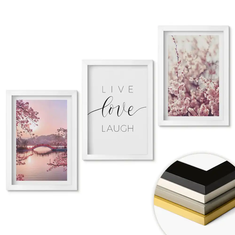 Set de tablouri pentru living cu flori și mesaj motivațional