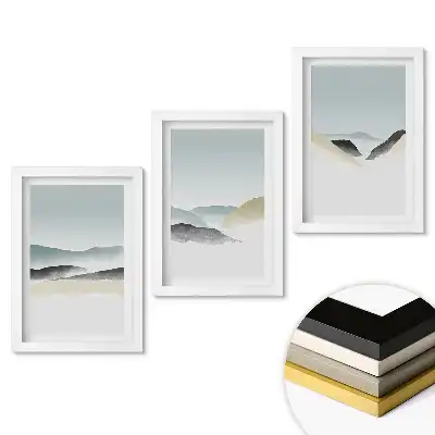 Set de tablouri pentru living cu peisaje montane în nuanțe pastelate