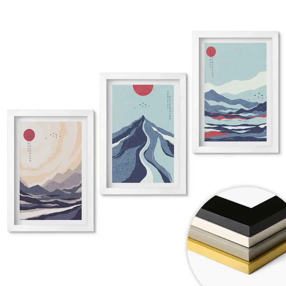 Set 3 tablouri pentru dormitor cu peisaje montane abstracte în culori