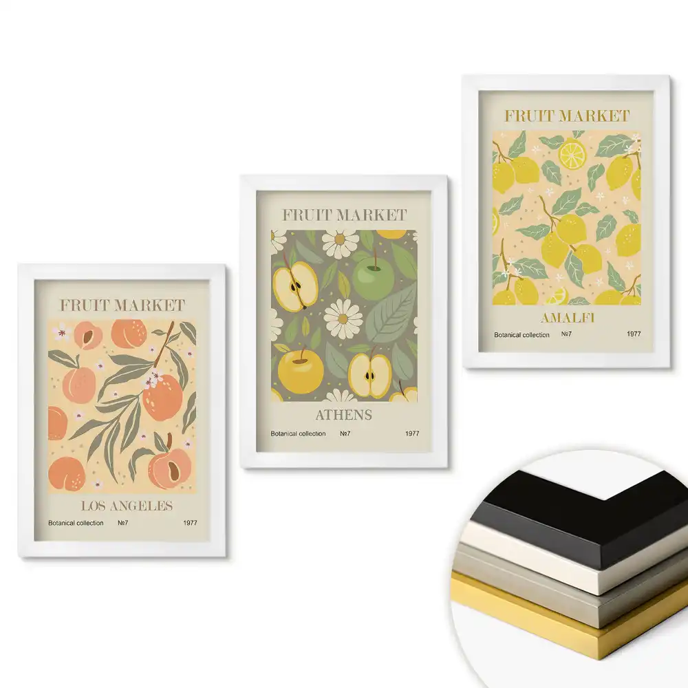 Set 3 tablouri dormitor Piața de fructe: Colecția botanică 1977