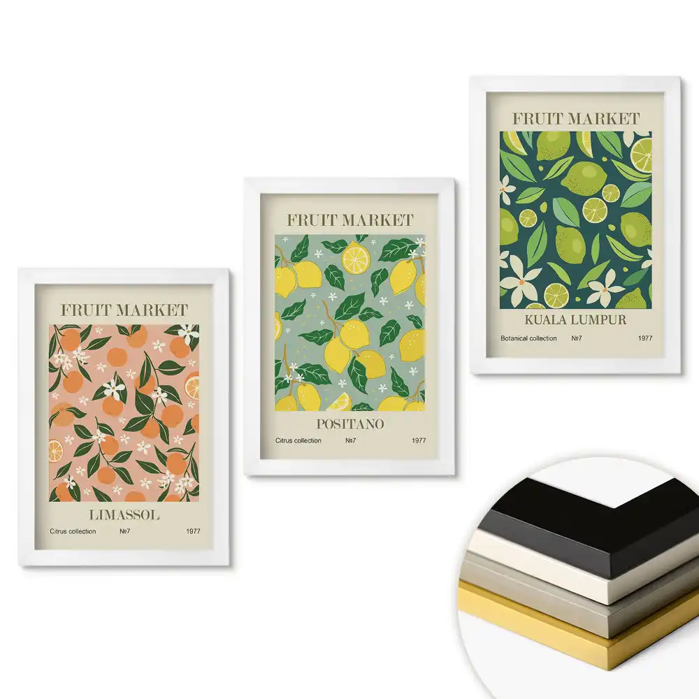 Set de trei tablouri pentru living Piața de fructe