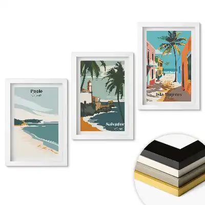 Set de 3 tablouri pentru dormitor cu peisaje tropicale în stil retro