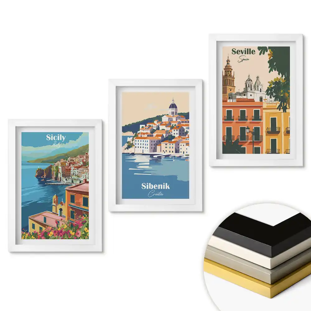 Set tablouri living Locuri fermecătoare din Europa în ilustrații