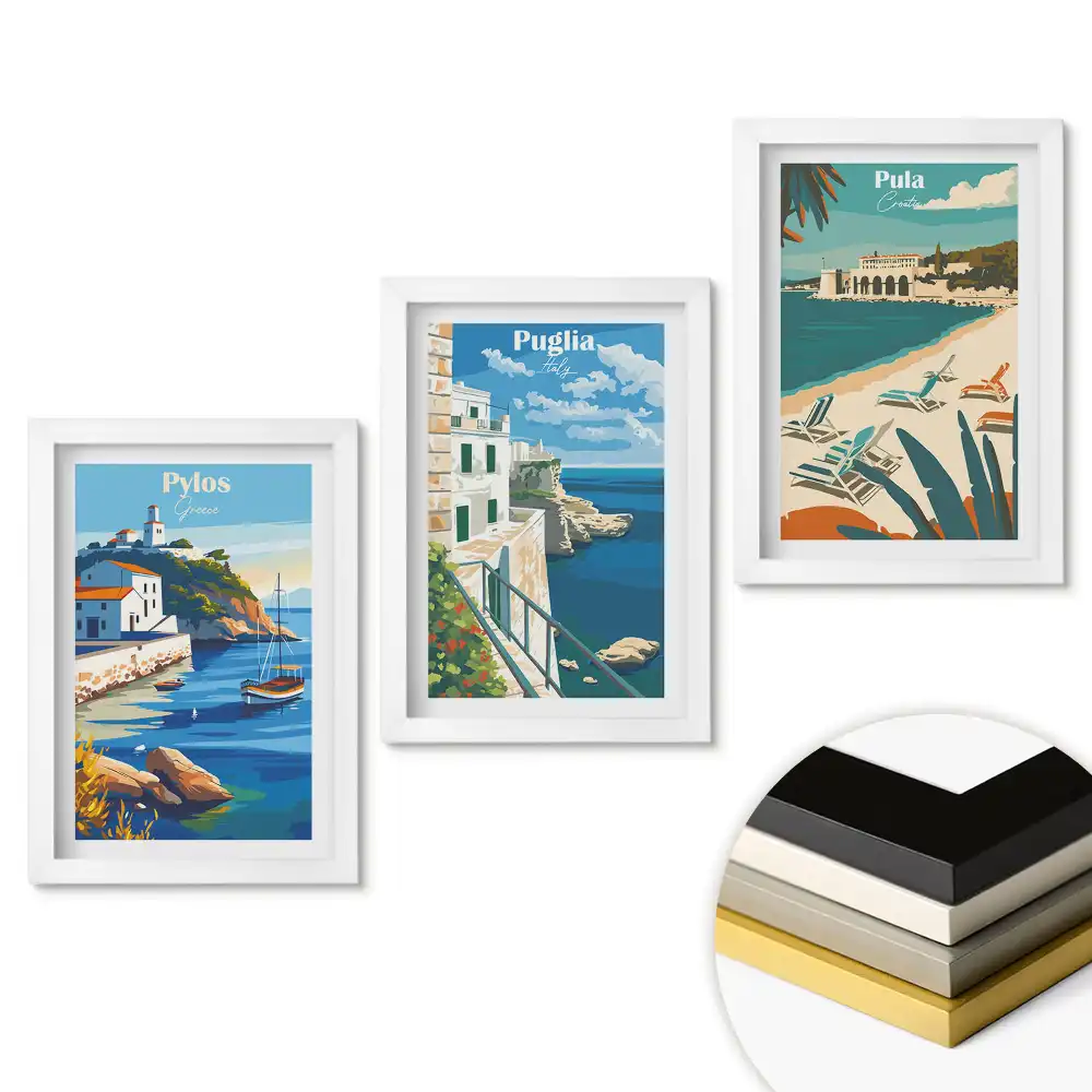 Set de 3 tablouri pentru dormitor cu peisaje din sudul Europei