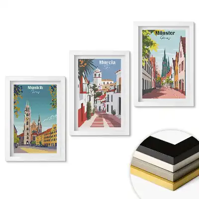 Set tablouri living Orașe europene în grafică colorată