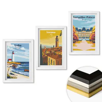 Set 3 tablouri dormitor Locuri magice ale Europei în ilustrații