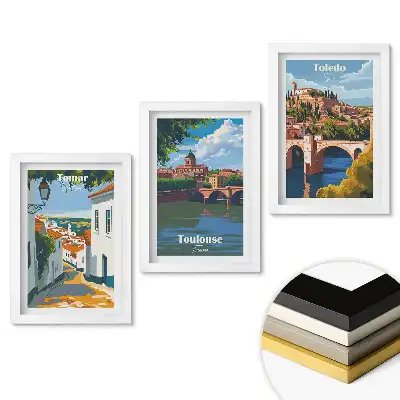 Set 3 tablouri dormitor Orașe europene fermecătoare în ilustrații