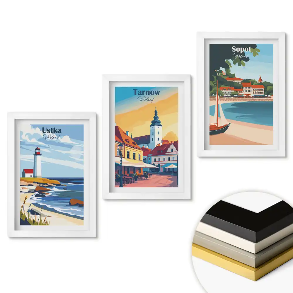 Set 3 tablouri dormitor Orașele de coastă poloneze și farmecul lor