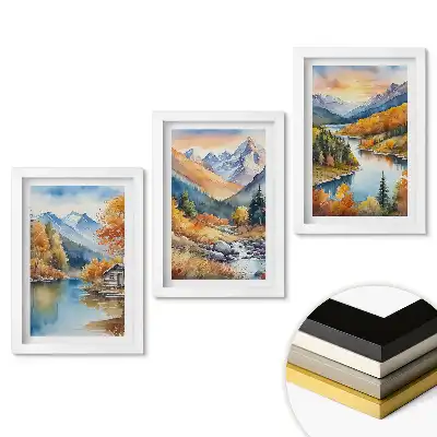 Set tablouri living Peisaje montane de toamnă în acuarelă