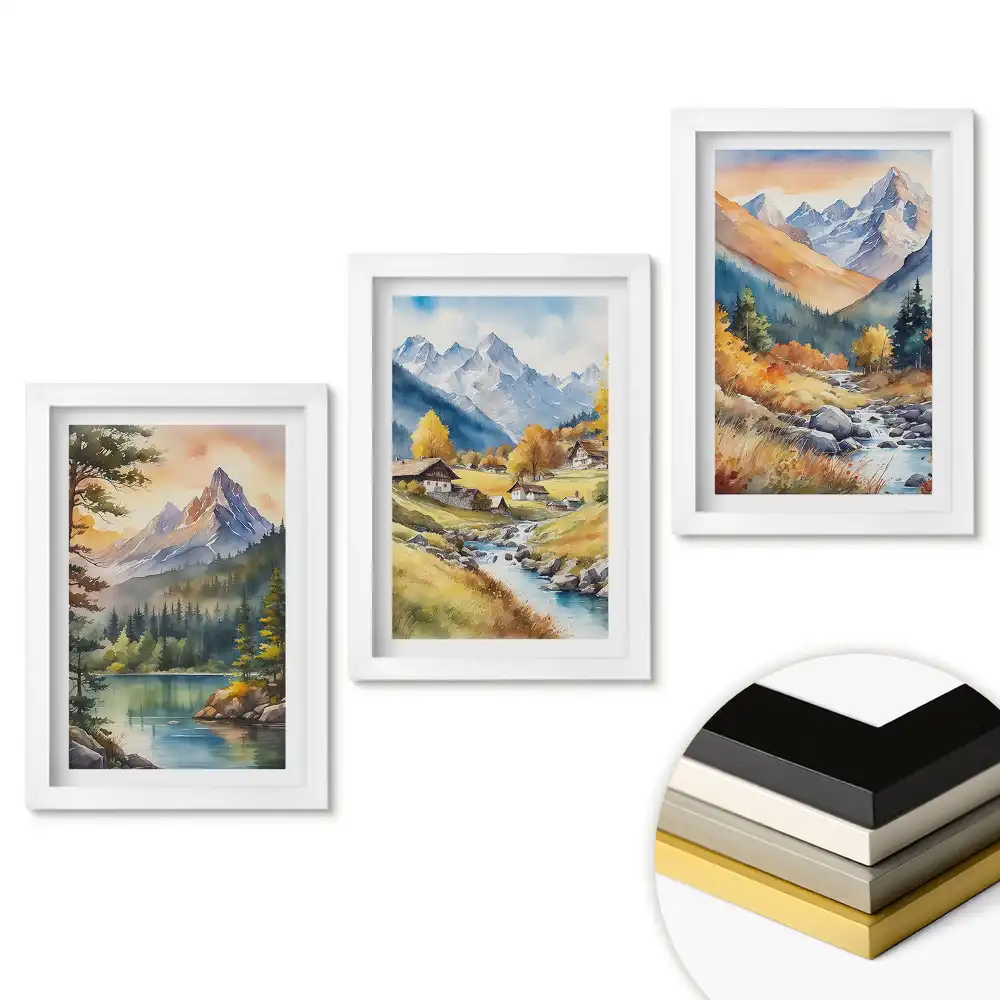 Set de tablouri pentru living cu peisaje montane pitorești