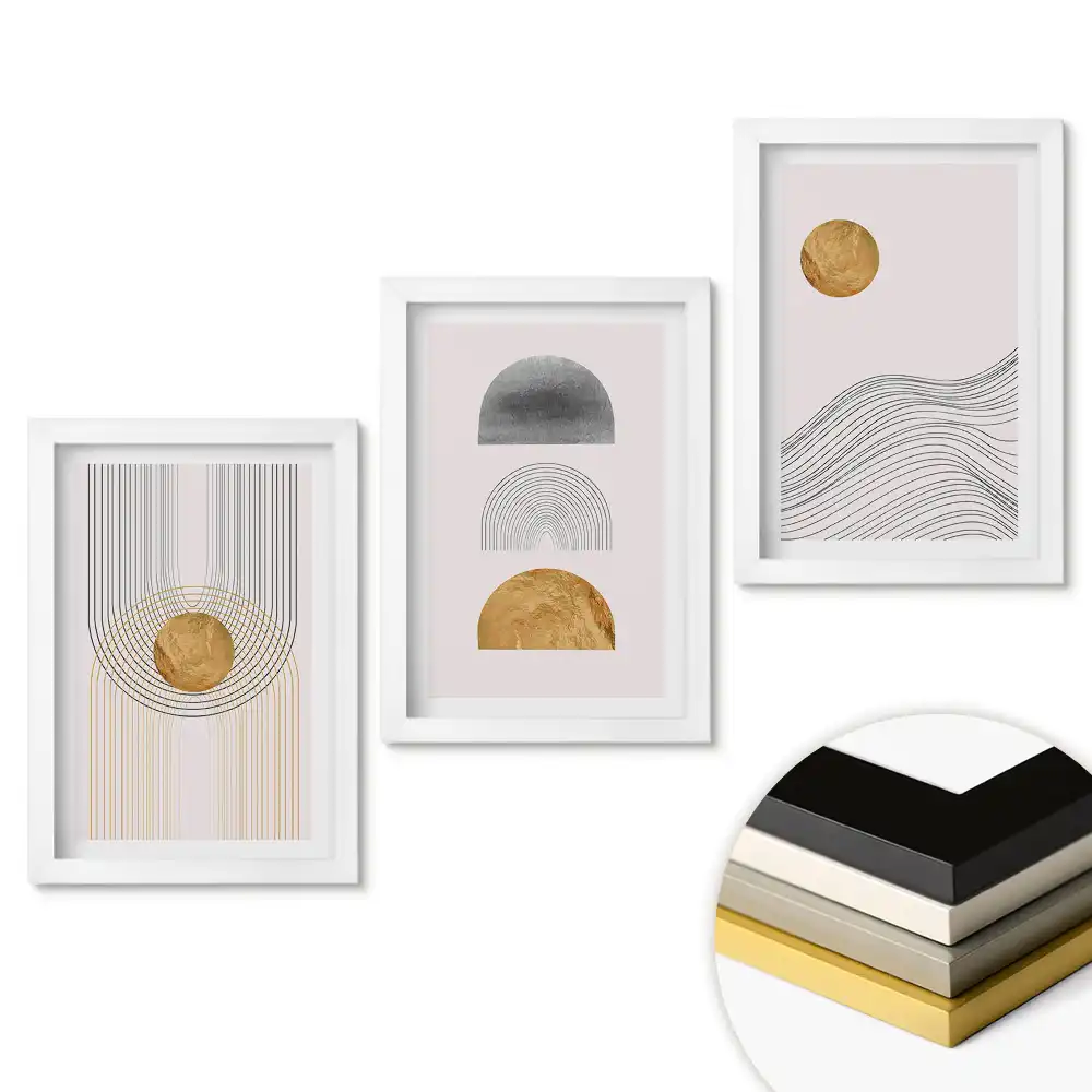 Set 3 tablouri pentru dormitor cu compoziții abstracte și forme geometrice