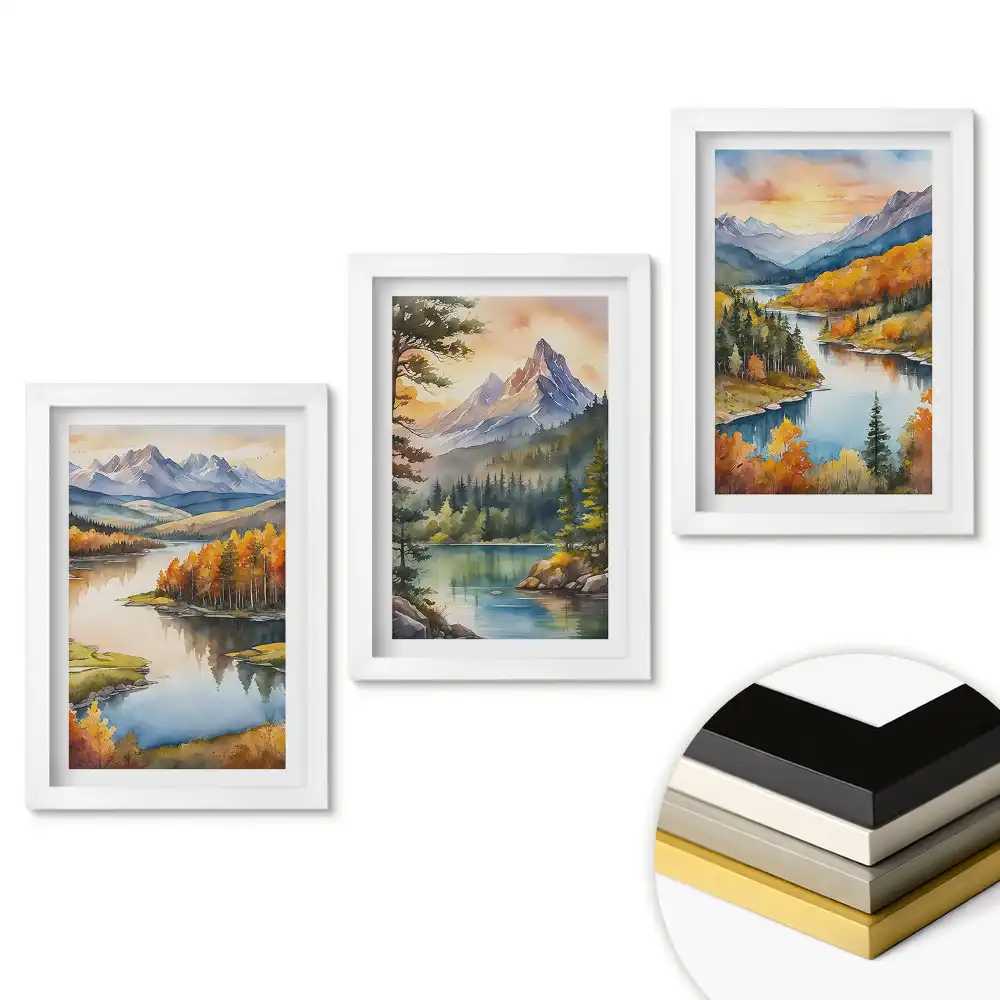 Set 3 tablouri pentru dormitor cu peisaje pitorești de munte și apă
