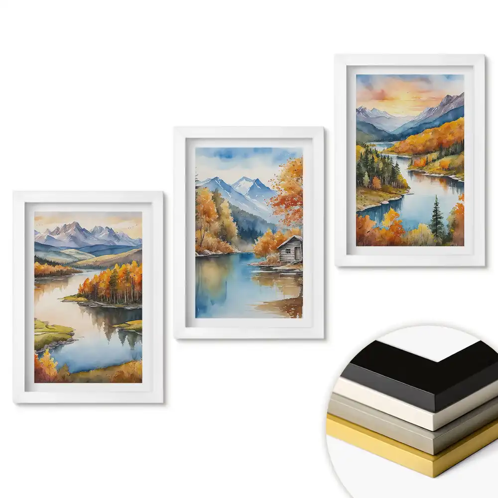 Set tablouri living Peisaje montane și acvatice de toamnă