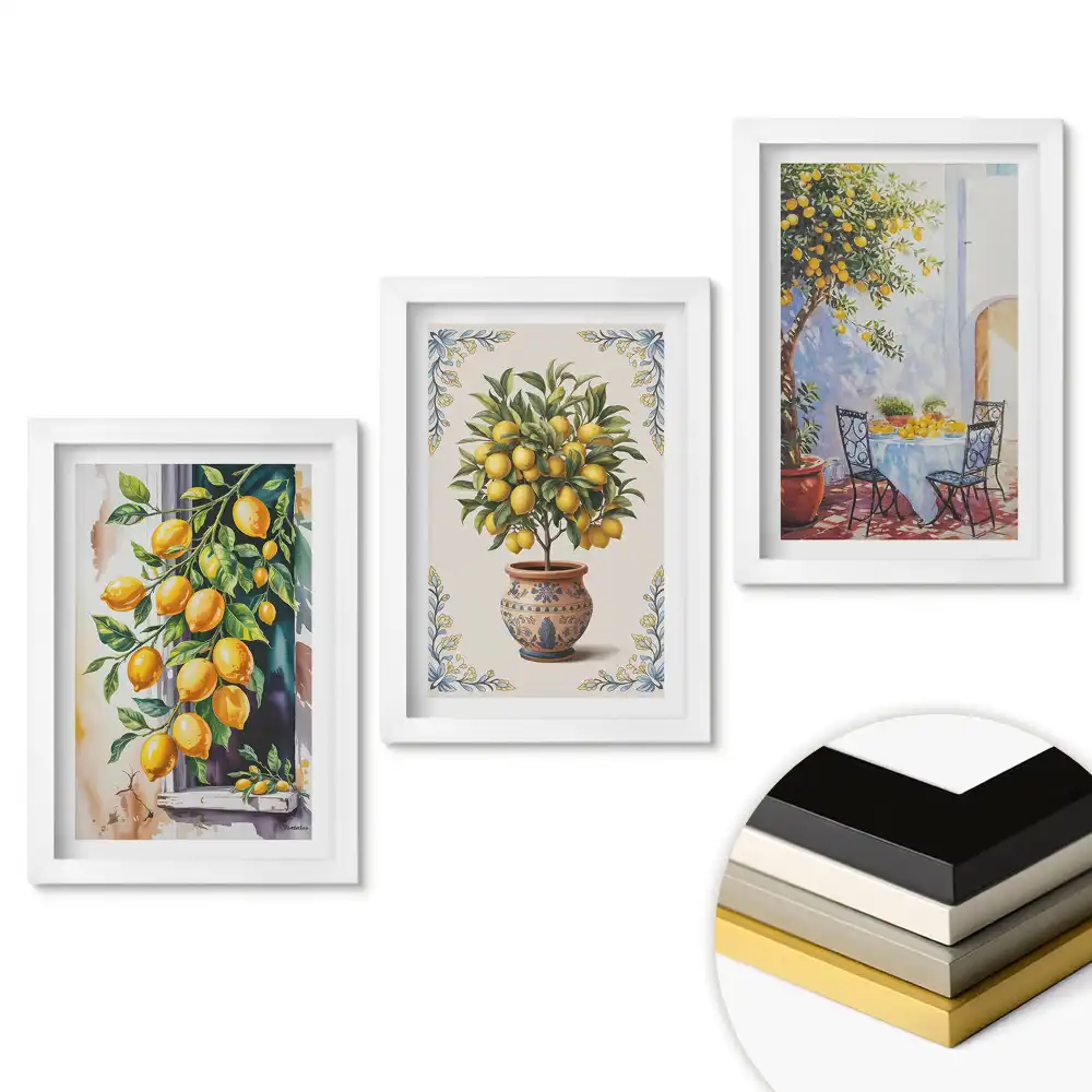 Set 3 tablouri pentru dormitor cu motive citrice în arta decorativă