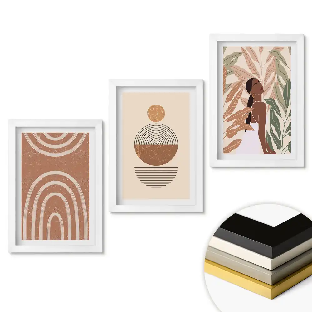 Set de 3 tablouri pentru dormitor cu grafică elegantă și motive vegetale