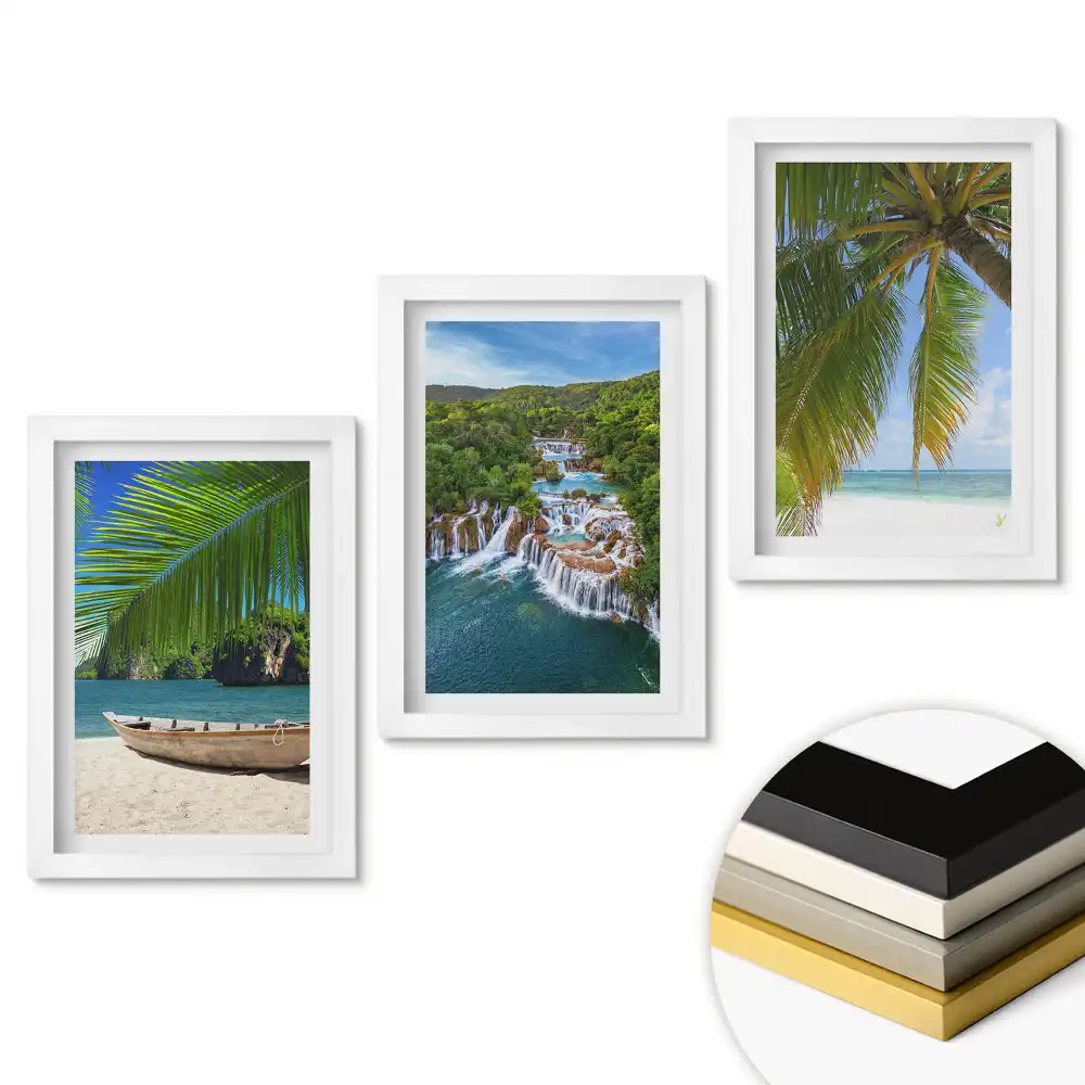 Set de 3 tablouri pentru dormitor cu peisaje tropicale