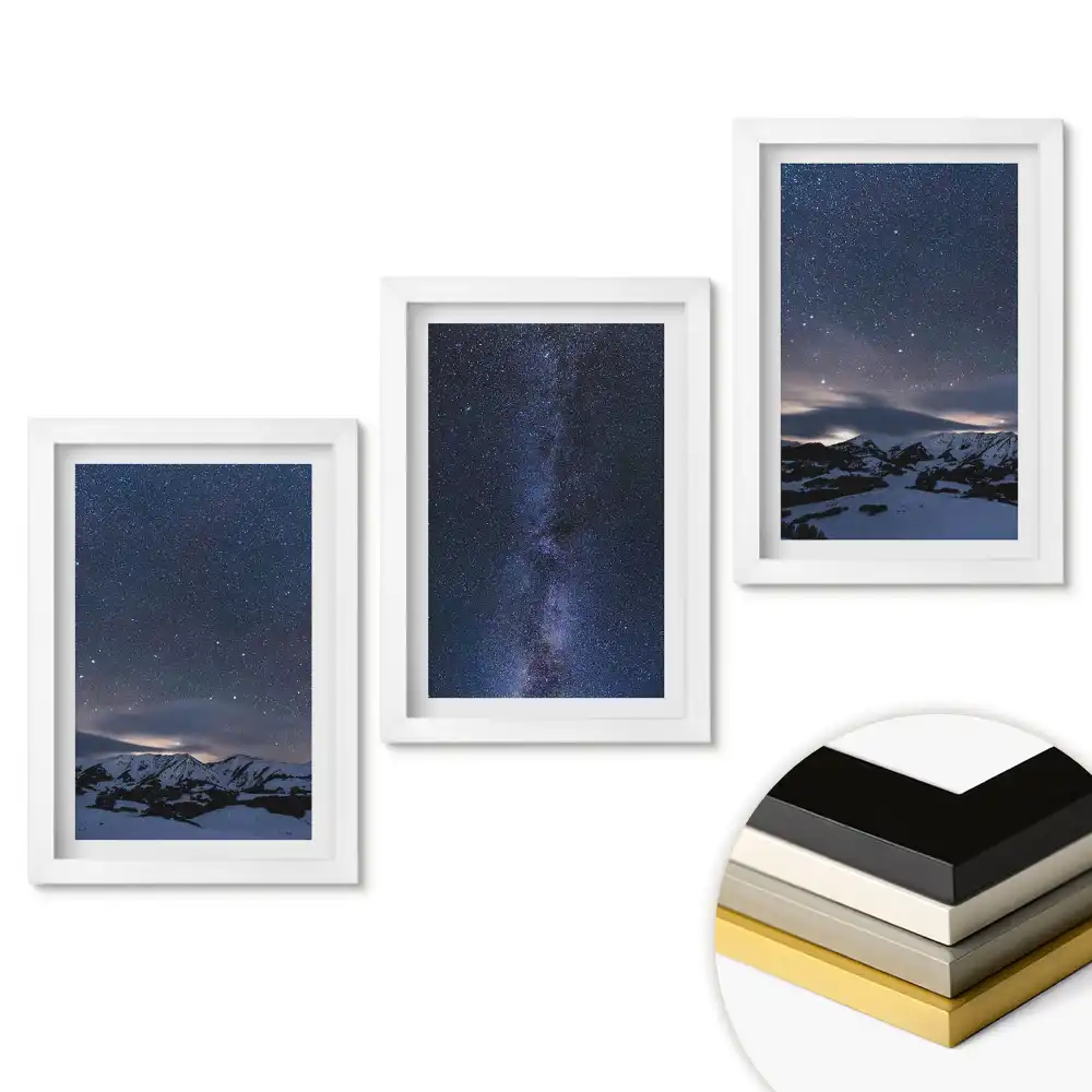 Set tablouri pentru living cu peisaj montan sub cerul nopții