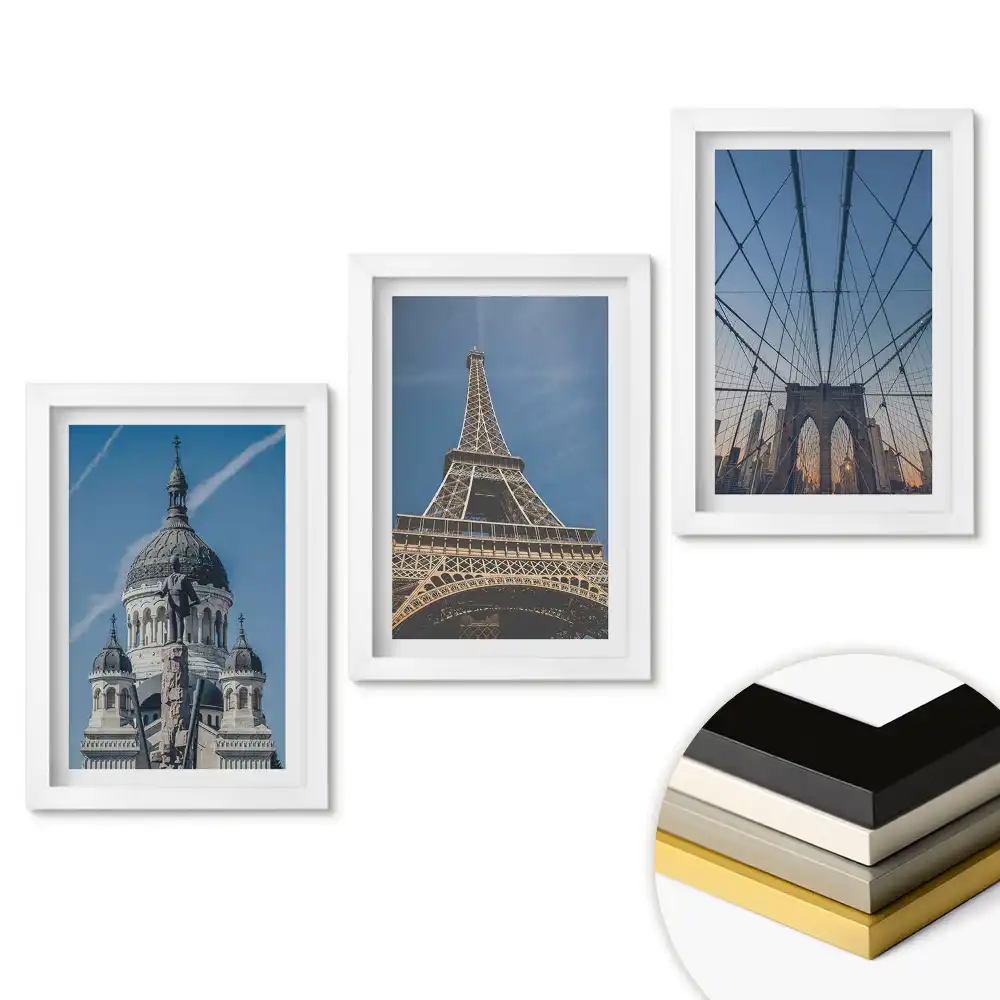 Set de 3 tablouri pentru dormitor cu monumente ale lumii din trei perspective