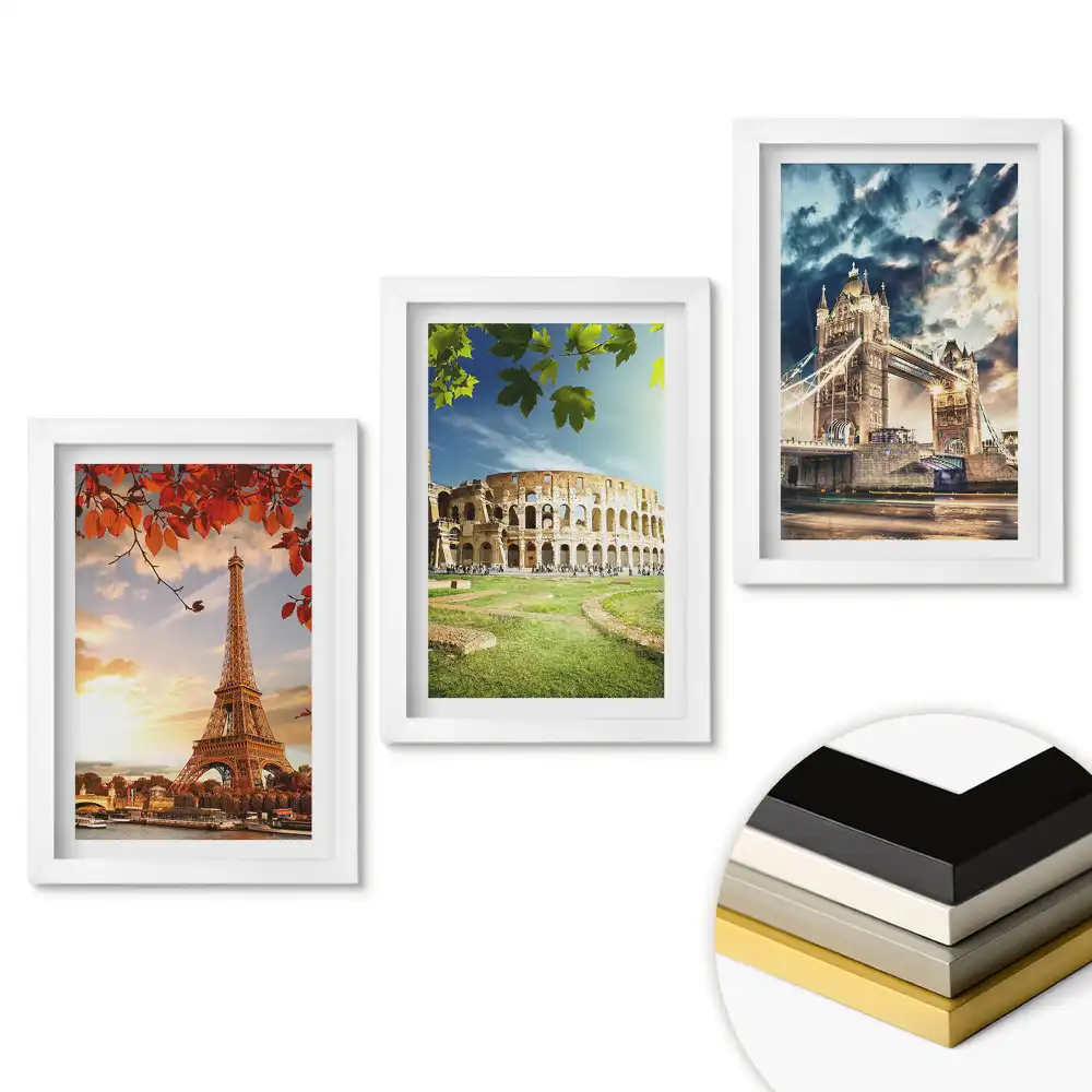 Set de tablouri pentru living Monumente ale Europei cu priveliști pitorești