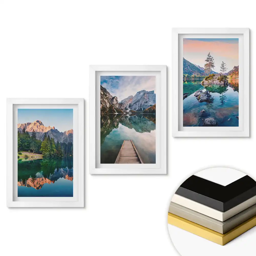 Set de tablouri pentru living cu peisaje pitorești de munte și apă