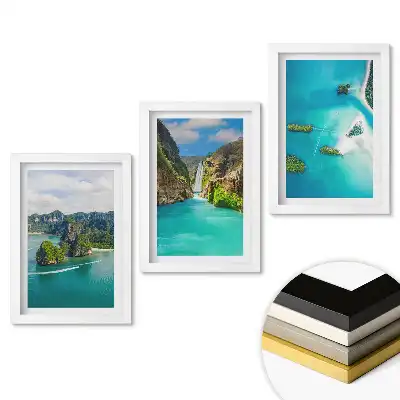 Set 3 tablouri dormitor Peisaje tropicale cu ape albastre