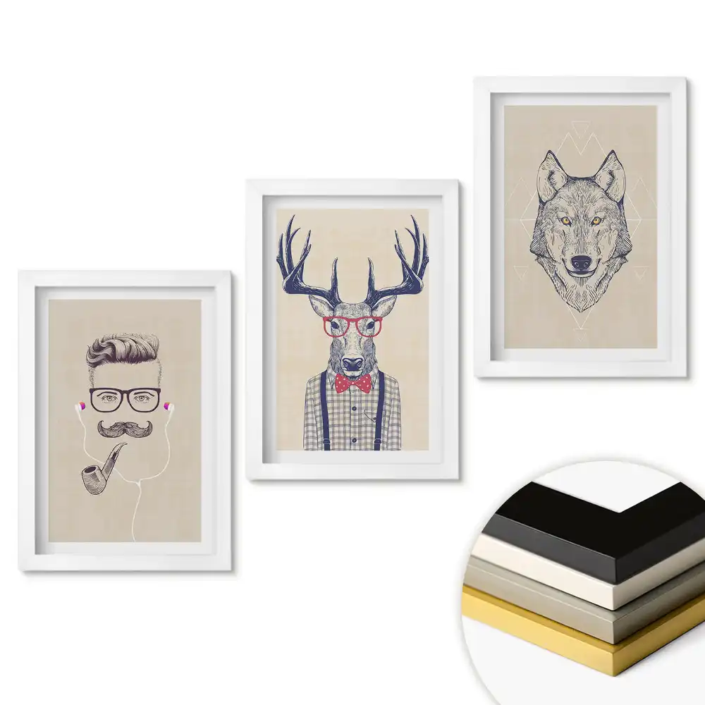 Set tablouri living Animale și oameni stilați în ilustrații