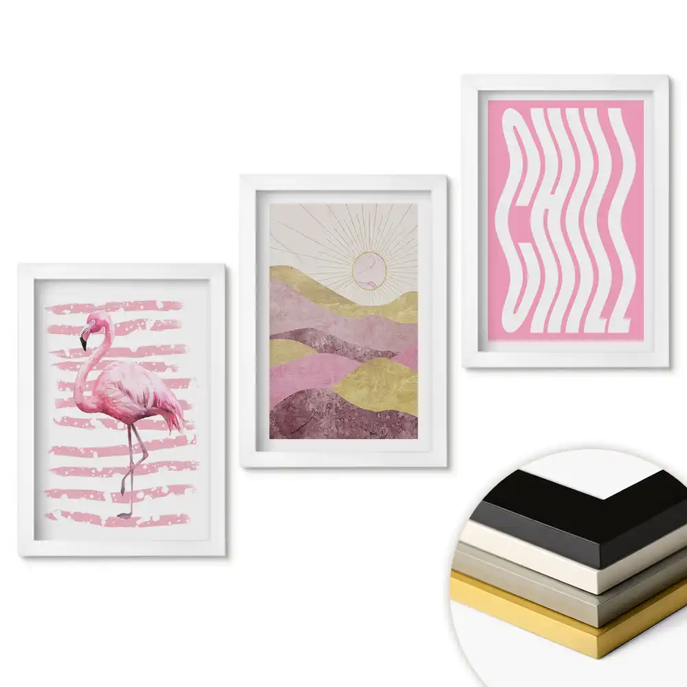 Set de tablouri pentru living cu accente roz în stil modern