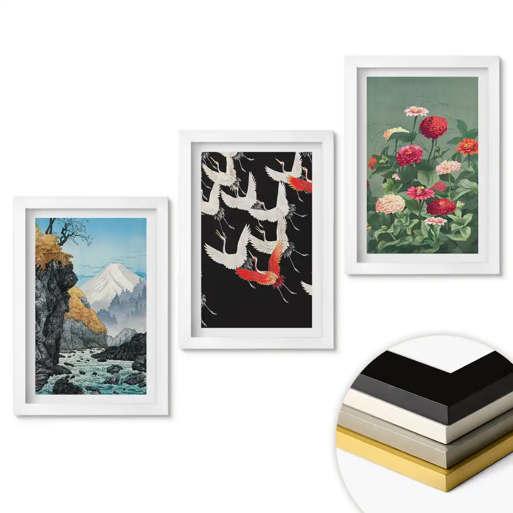 Set 3 tablouri dormitor Armonia naturii în arta japoneză