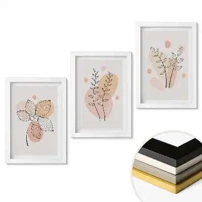Set de 3 tablouri pentru dormitor cu grafică elegantă și motive vegetale
