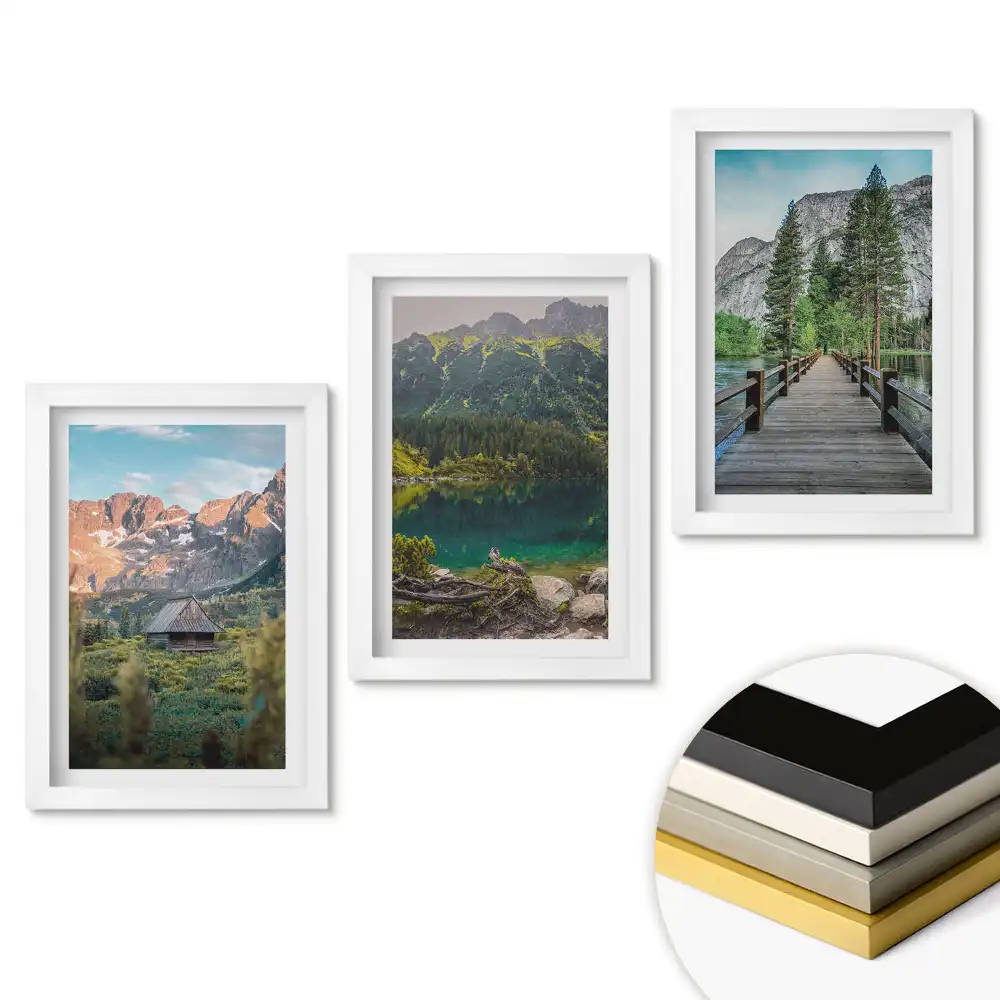 Set de tablouri pentru living cu peisaje pitorești de munte și pădure
