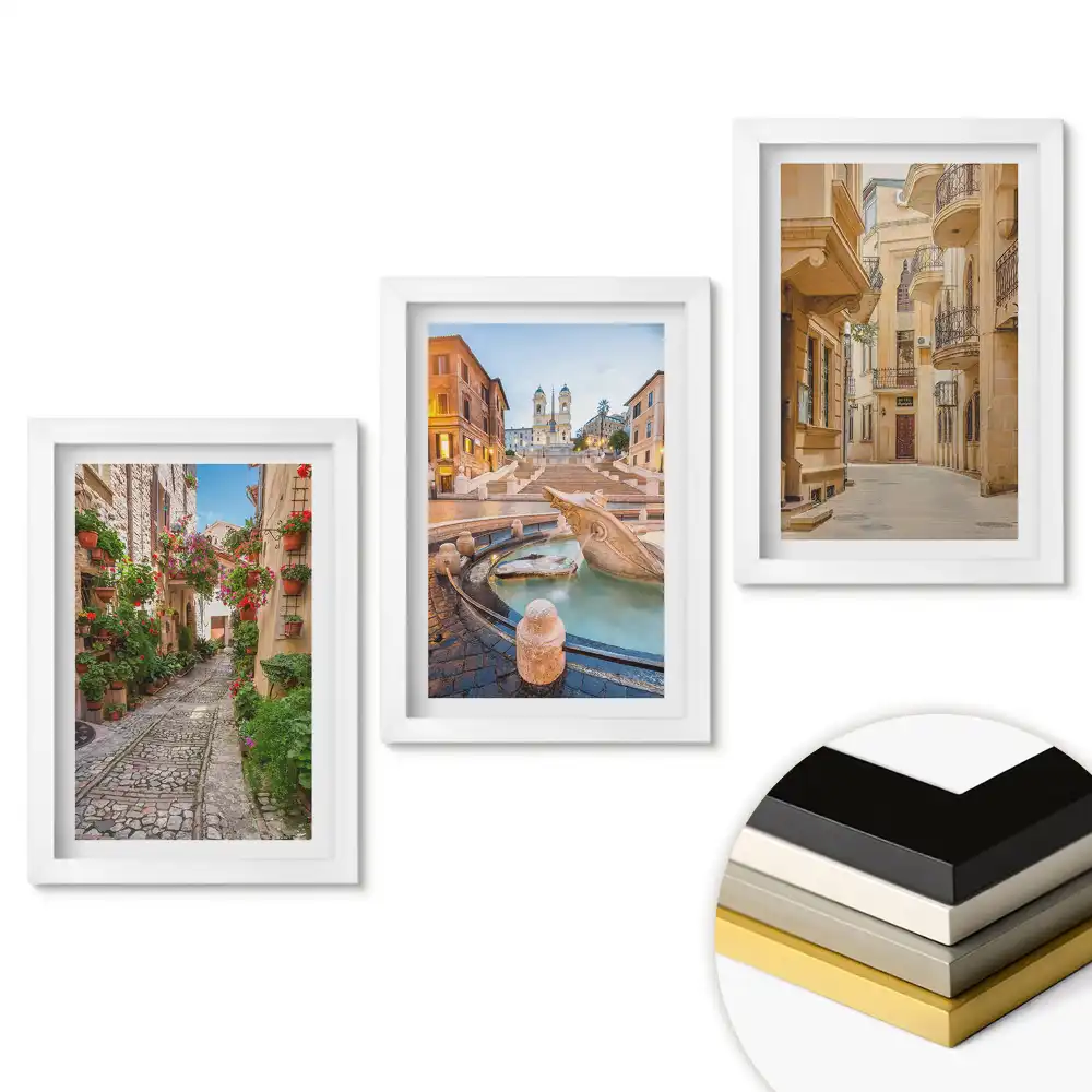 Set 3 tablouri dormitor Străzi fermecătoare și priveliști pitorești