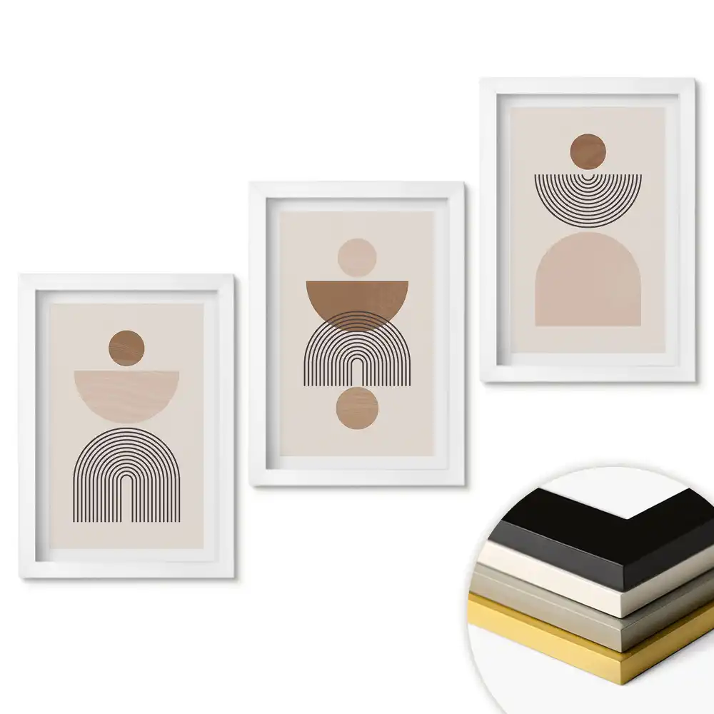 Set 3 tablouri dormitor Forme abstracte în nuanțe de bej