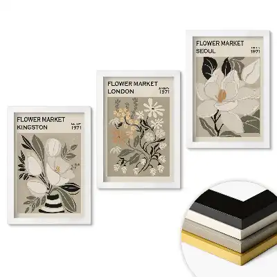 Set 3 tablouri dormitor Piețe de flori din diferite orașe