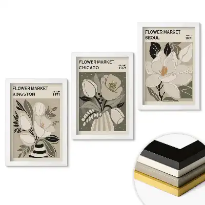 Set de tablouri pentru living Piețe de flori din diferite orașe