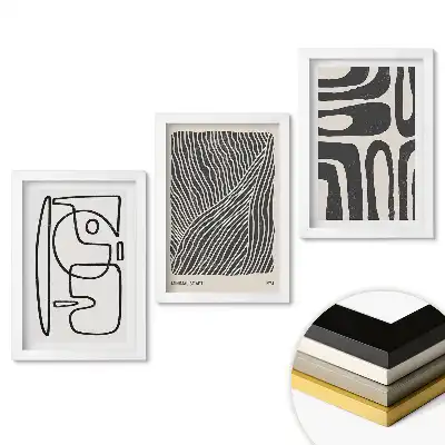 Set 3 tablouri dormitor Forme abstracte într-un stil minimalist