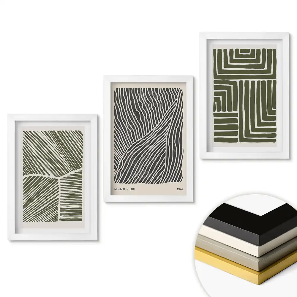 Set tablouri pentru living cu modele abstracte în nuanțe de verde